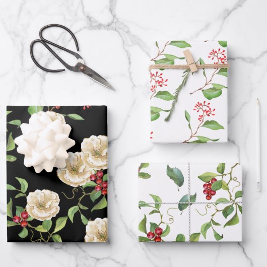 Elegante Magnolia mit Berries und Foliage Holiday Geschenkpapier Set (Vorderseite)