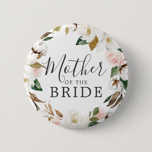 Elegante Magnolia Mutter des Brautparty Button (Vorderseite)
