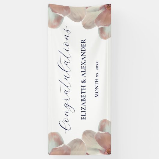 Elegante Magnolia Rosa und Weiße Hochzeit Banner (Vertikal)