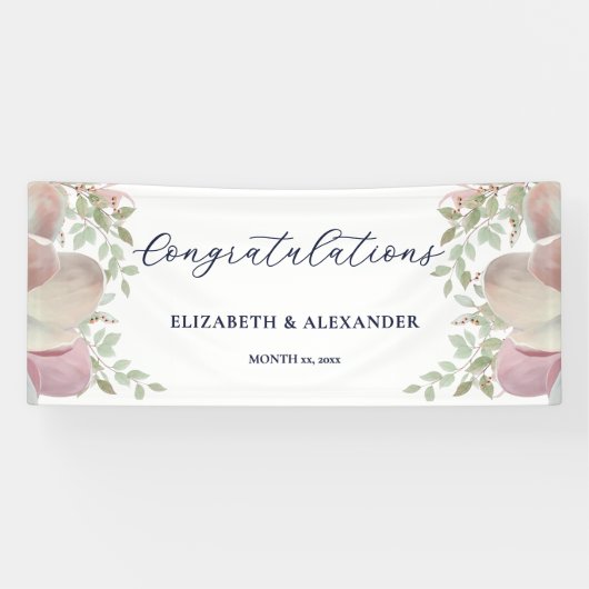 Elegante Magnolia Rosa und Weiße Hochzeit Banner (Horizontal)