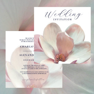 Elegante Magnolia Rosa und Weiße Hochzeit Einladung