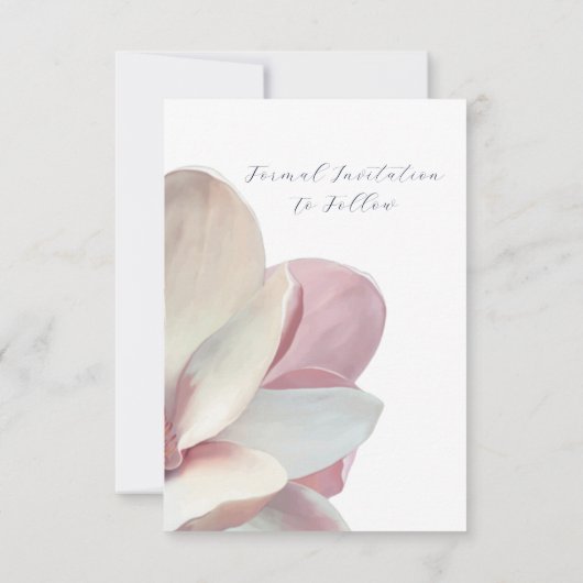Elegante Magnolia Rosa und Weiße Hochzeit Save The Date (Rückseite)