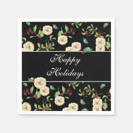 Elegante Magnolia und Berries Wasserfarbe Serviette