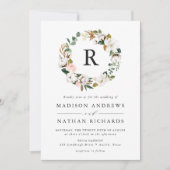 Elegante Magnolia und Blush-Floral Monogram Weddin Einladung (Vorderseite)