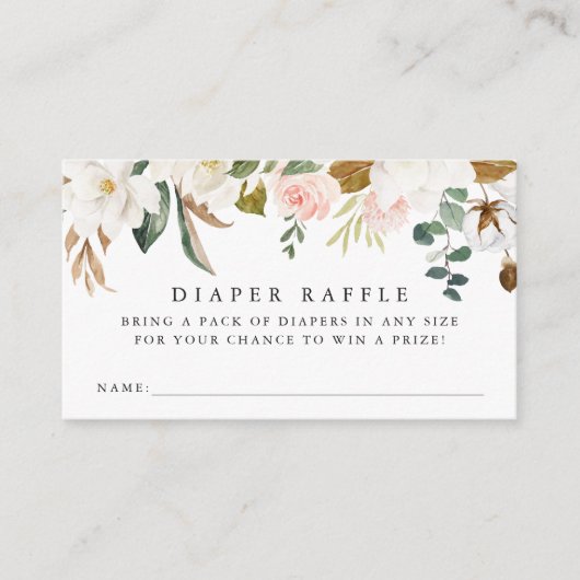 Elegante Magnolias Baby Duwer Diaper Raffle Begleitkarte (Vorderseite)