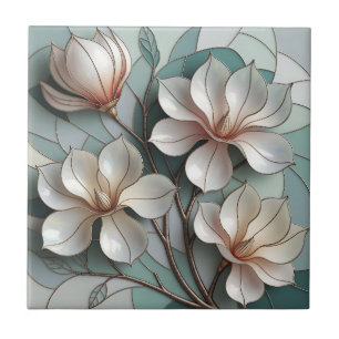 Elegante Magnolie Buntglas-Blumenmosaik-Kunst Fliese