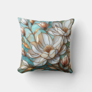 Elegante Magnolie Buntglas-Blumenmosaik-Kunst Kissen