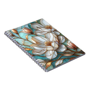 Elegante Magnolie Buntglas-Blumenmosaik-Kunst Notizblock