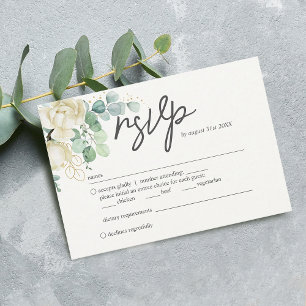 Elegante Magnolie Eukalyptus Hochzeit RSVP Karte