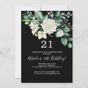 Elegante Magnolie   Schwarz-Weiß 21. Geburtstag Einladung