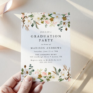 Elegante Magnolie und rosafarbene Blumengratulatio Einladung