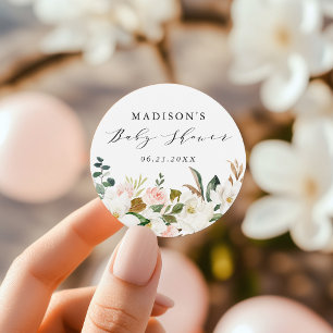 Elegante Magnolien-Baby-Shower im Wasserfarb-Stil Runder Aufkleber