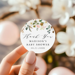 Elegante Magnolien-Baby-Shower im Wasserfarb-Stil Runder Aufkleber