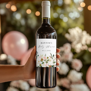 Elegante Magnolien-Baby-Shower im Wasserfarb-Stil Weinetikett