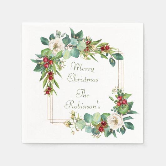 Elegante Magnolien, Berries und Eukalyptus Serviette (Vorderseite)