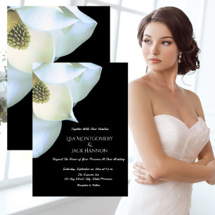 Elegante Magnolien-Blumen Hochzeit in Schwarz und  Einladung