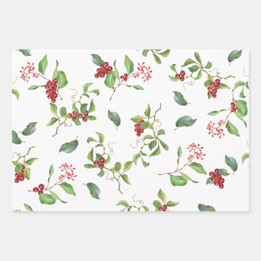 Elegante Magnolien und Red Berry Foliage  Geschenkpapier Set (Vorderseite)