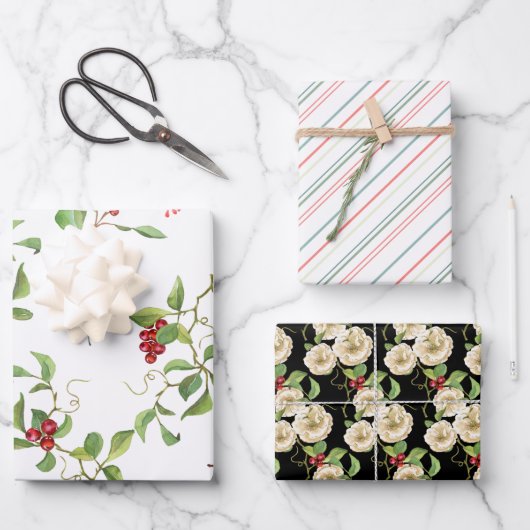 Elegante Magnolien und Red Berry Foliage Geschenkpapier Set (Vorderseite)