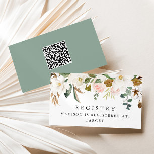 Elegante Magnolien-Wasserfarbe QR-Code-Baby-Regist Begleitkarte
