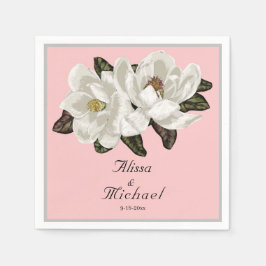 Elegante Magnolienblüten auf Rosa Serviette