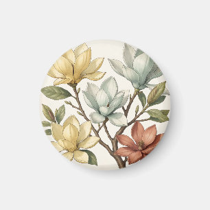Elegante Magnolienblüten Creme Gelb Terrakotta Magnet