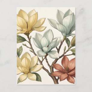 Elegante Magnolienblüten Creme Gelb Terrakotta Postkarte