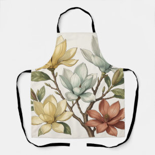 Elegante Magnolienblüten Creme Gelb Terrakotta  Schürze