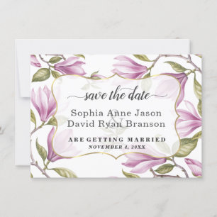 Elegante Magnolienblüten Goldene Hochzeit Kalligra Save The Date