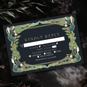 Elegante Magpie Art Nouveau Wedding RSVP Karte