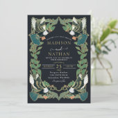 Elegante Magpie Jugendstil Einladung zur Hochzeit (Stehend Vorderseite)