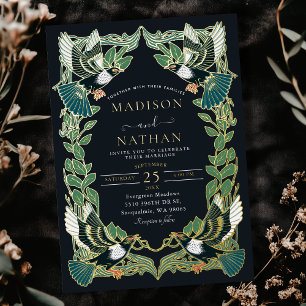 Elegante Magpie Jugendstil Hochzeit Folieneinladung