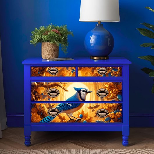 Elegante Majestic Blue Jay im Herbstglühen Seidenpapier