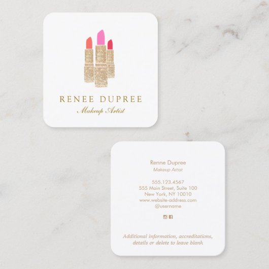 Elegante Makeup Artist Beauty Business Card Quadratische Visitenkarte (Vorne/Hinten)