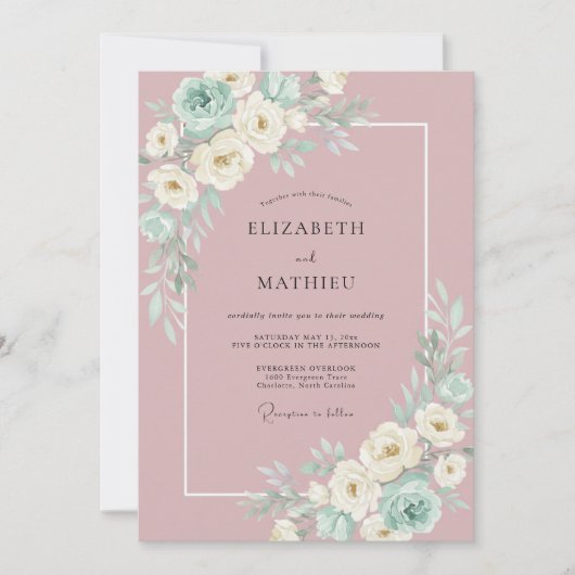 Elegante Malvenfarbene Botanische Hochzeit Einladung (Vorderseite)