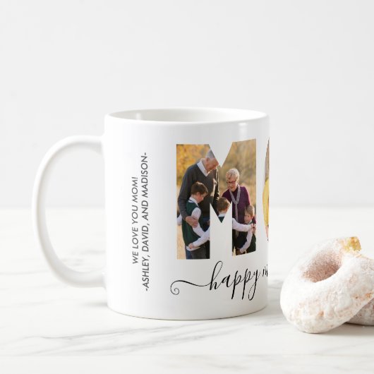 Elegante MAMA 3 Foto Collage Happy Mother Day Kaffeetasse (Mit Donut)