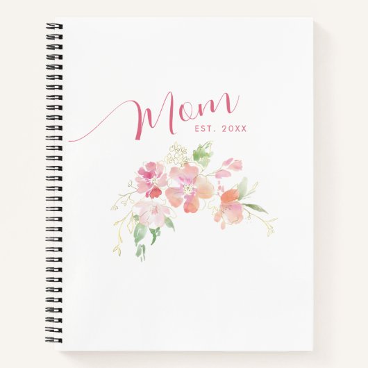 Elegante Mama Est Blush Pink Flora Wasserfarbe Notizblock (Vorderseite)
