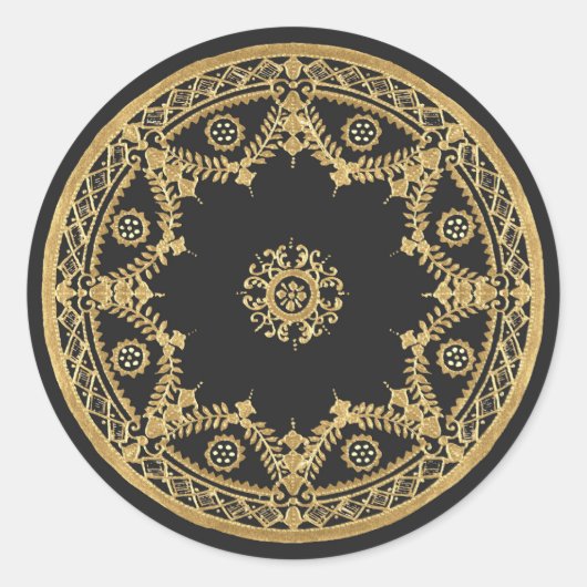 Elegante Mandala aus schwarz und gold Runder Aufkleber (Vorderseite)