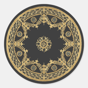 Elegante Mandala aus schwarz und gold Runder Aufkleber