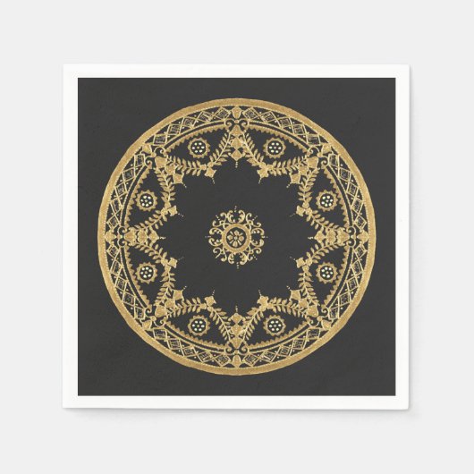 Elegante Mandala aus schwarz und gold Serviette (Vorderseite)
