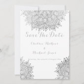 Elegante Mandala aus weißem Silber Save the Date Einladung (Vorderseite)