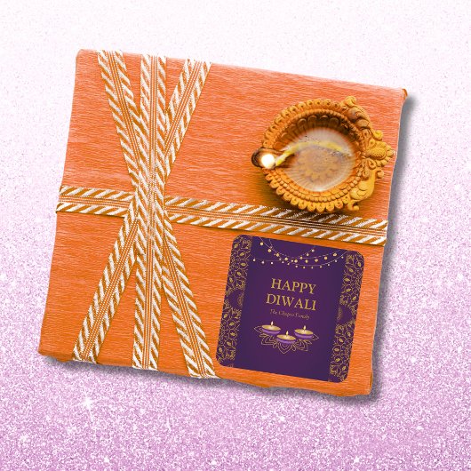 Elegante mandala diyas retroduale lila Diwali Quadratischer Aufkleber