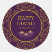 Elegante mandala diyas retroduale lila Diwali Runder Aufkleber (Vorderseite)