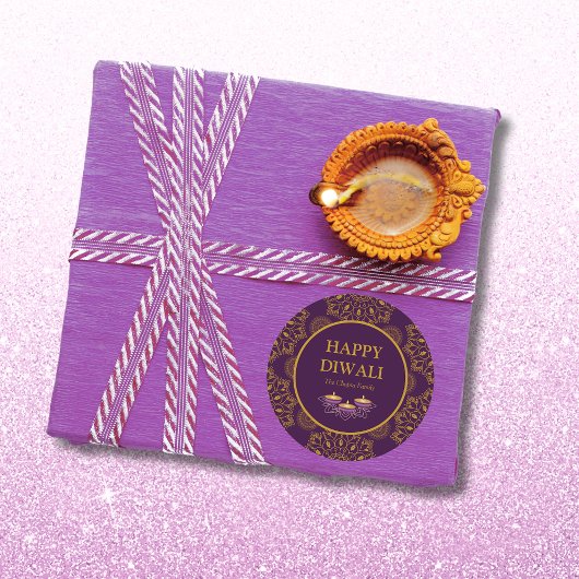 Elegante mandala diyas retroduale lila Diwali Runder Aufkleber