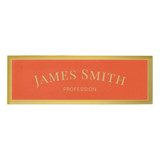 Elegante Mandarine Tango Orange & Gold Beruflich Namenschild (Vorderseite)