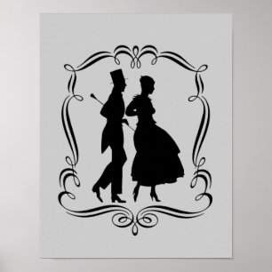 Elegante Mann- und Frau-Party-Silhouette-Kunst Poster