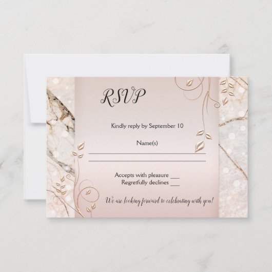 Elegante Marble Floral Rose Gold Wedding RSVP Card Einladung (Vorderseite)