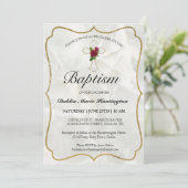 Elegante Marble Gold Baby Girls Taufe Einladung (Stehend Vorderseite)