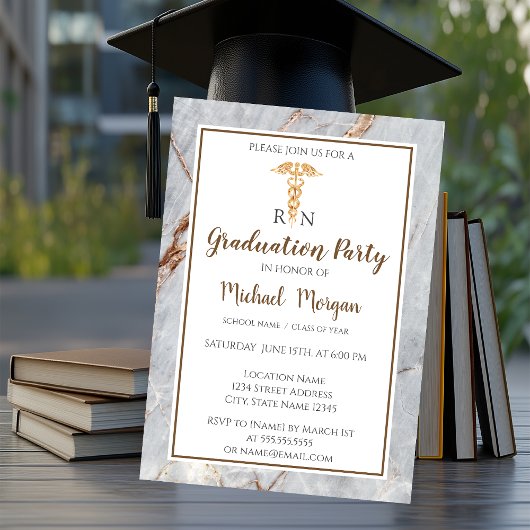 Elegante Marble Gold Nurse Graduation Party Einladung
