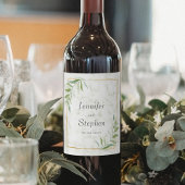 Elegante Marble Greenery Gold Geometric Wedding Weinetikett