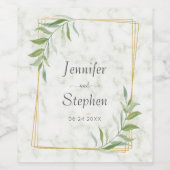 Elegante Marble Greenery Gold Geometric Wedding Weinetikett (Einzelnes Label)